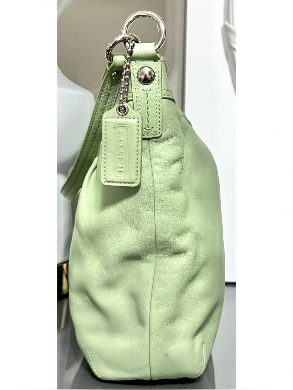 COACH Soho Pleated Hobo F13764 CELERY GREEN Leather Shoulder Crossbody Bag